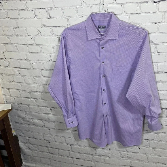Van Heusen Purple White Checked Button Down Shirt - Picture 4 of 7
